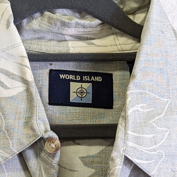 World Island Tropical Hawaiian Button Up Shirt Men size XL Gray Beachy Island - Picture 7 of 12